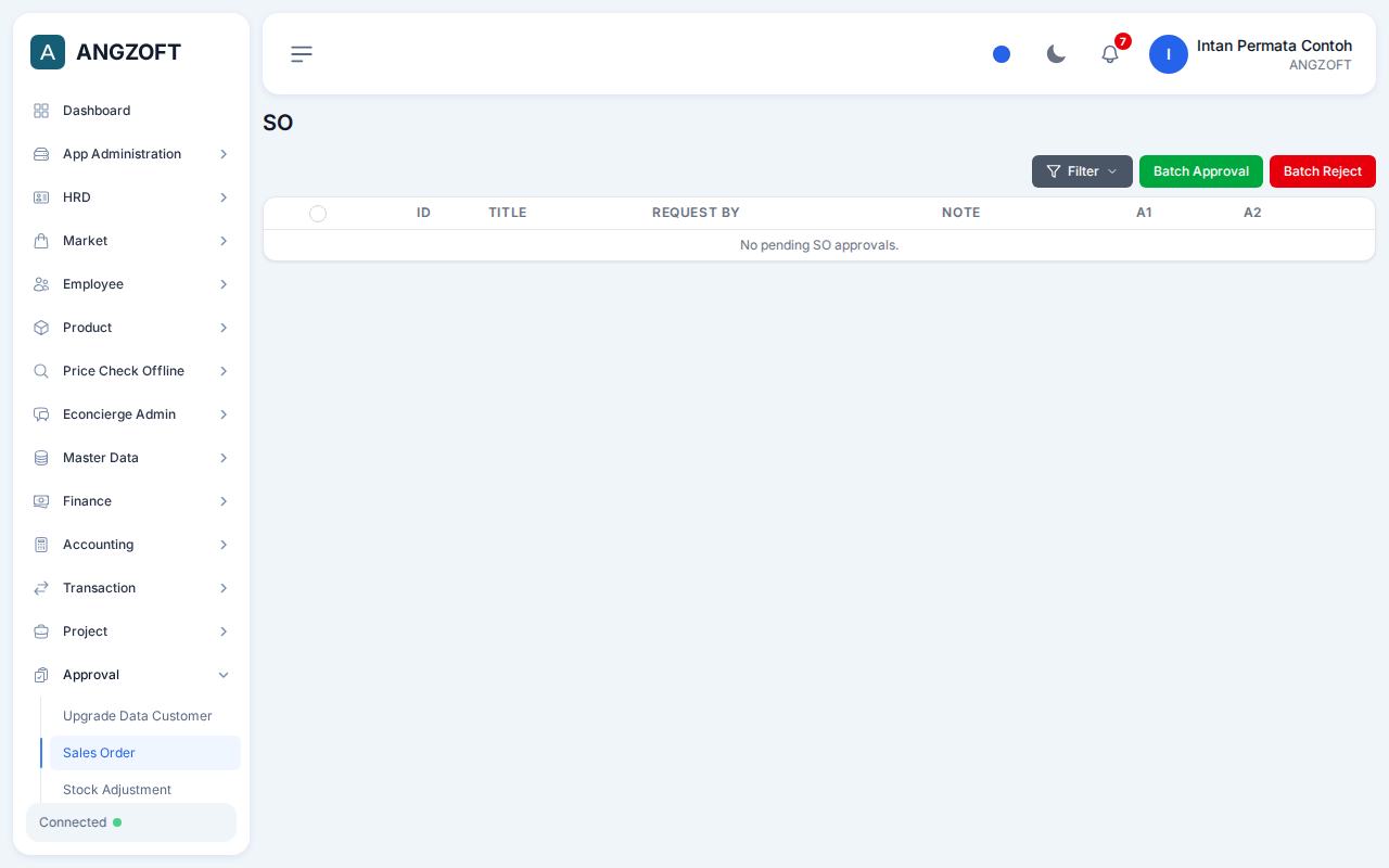 Layar Sales Order di aplikasi Angzoft ERP.