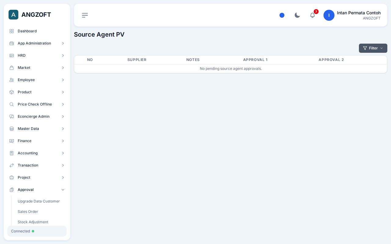 Layar Source Agent PV di aplikasi Angzoft ERP.