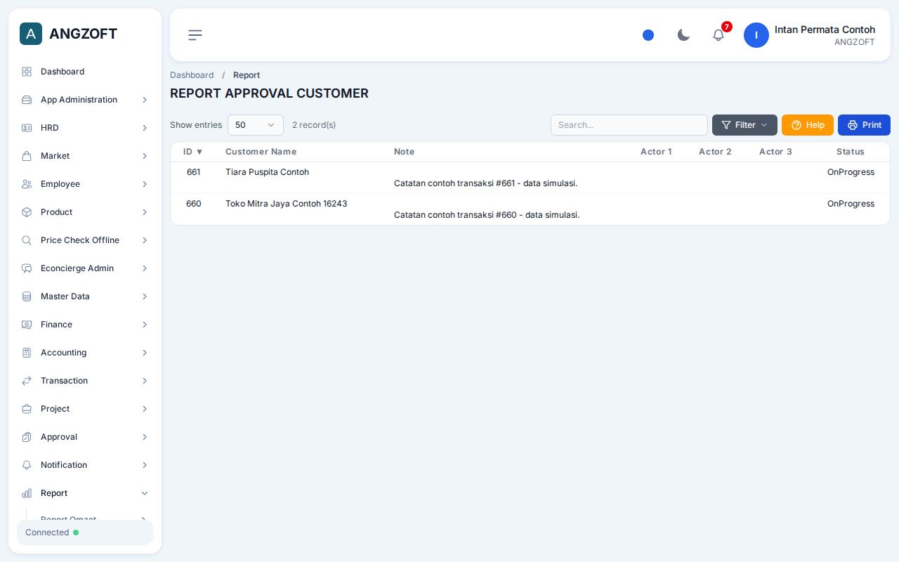 Layar Customer di aplikasi Angzoft ERP.