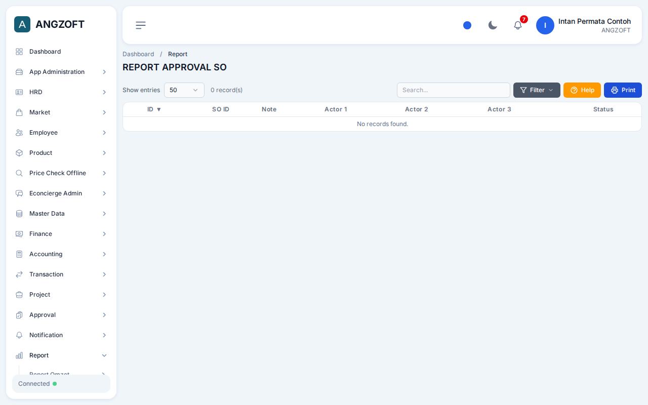 Layar Sales Order di aplikasi Angzoft ERP.