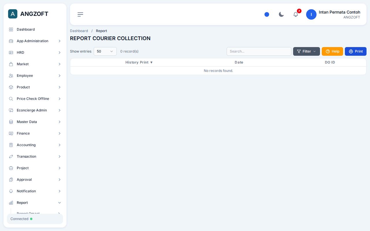 Layar Courier Collection di aplikasi Angzoft ERP.