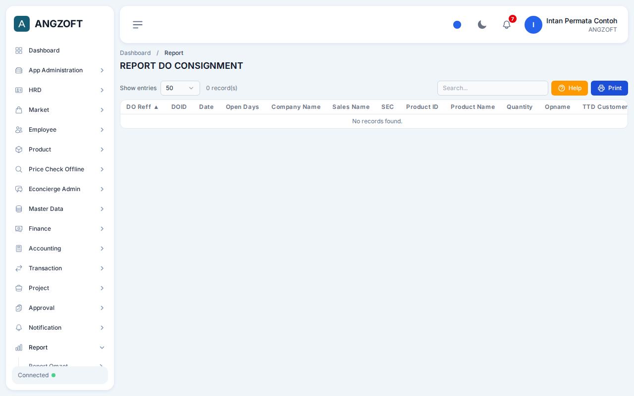 Layar Consignment di aplikasi Angzoft ERP.