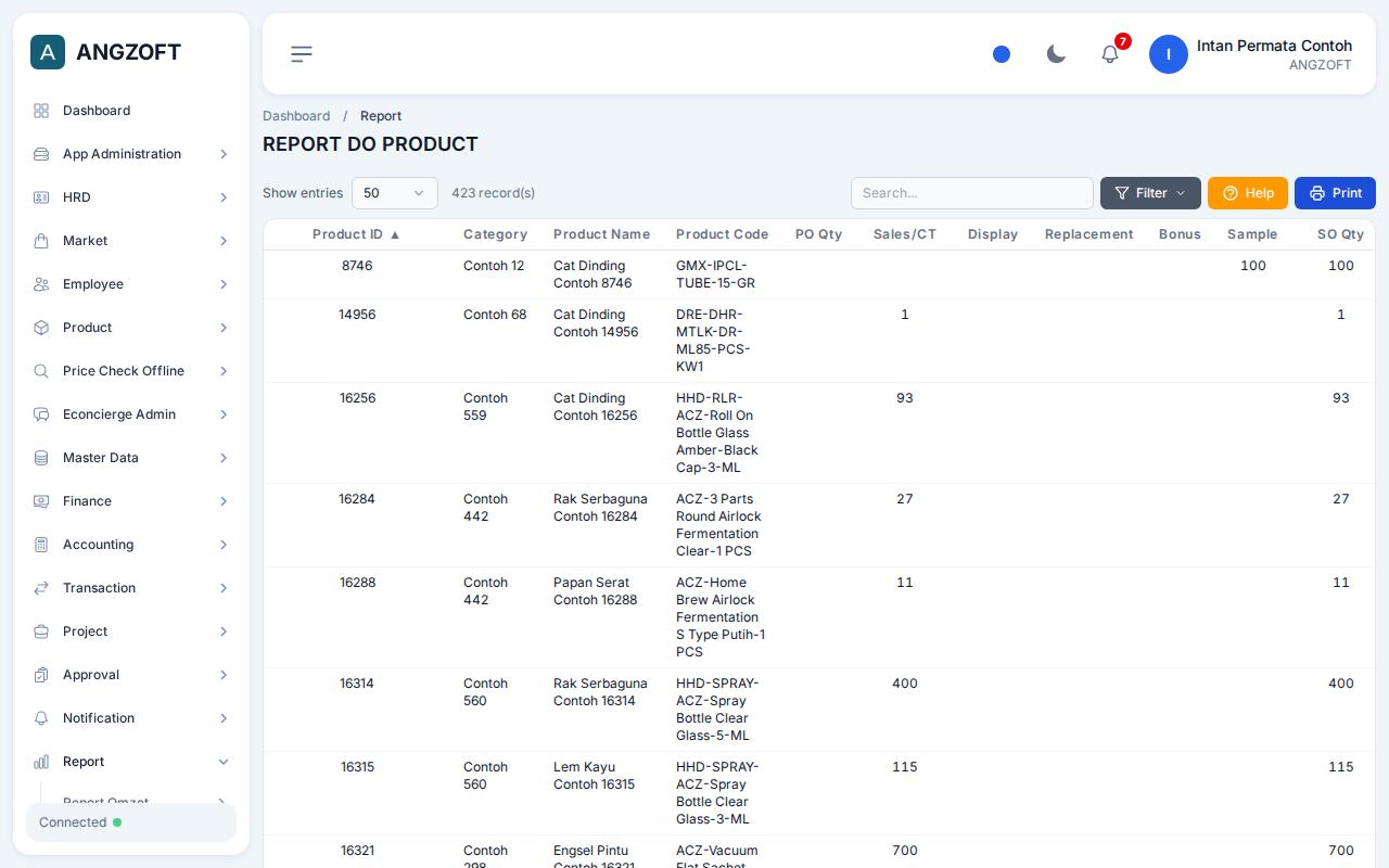 Layar By Product di aplikasi Angzoft ERP.