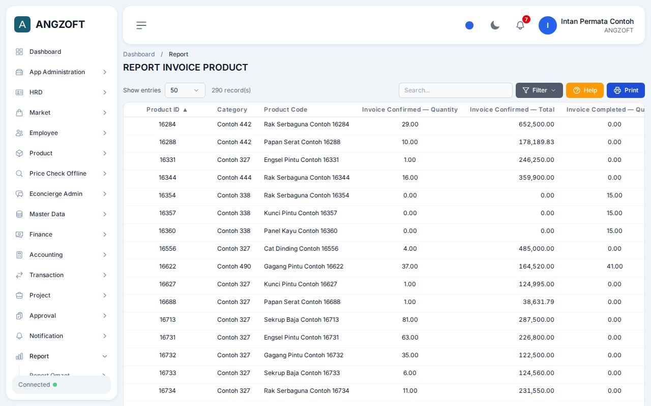 Layar By Product di aplikasi Angzoft ERP.