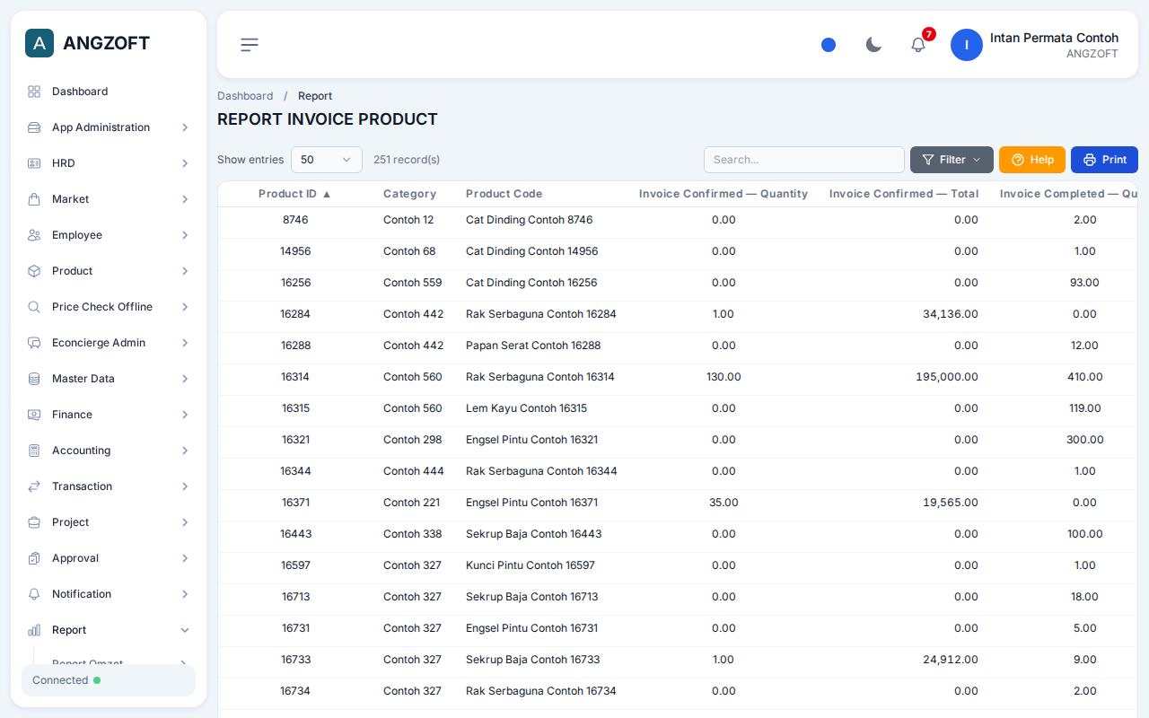 Layar By Product di aplikasi Angzoft ERP.