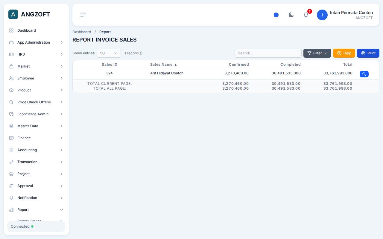 Layar By SE di aplikasi Angzoft ERP.