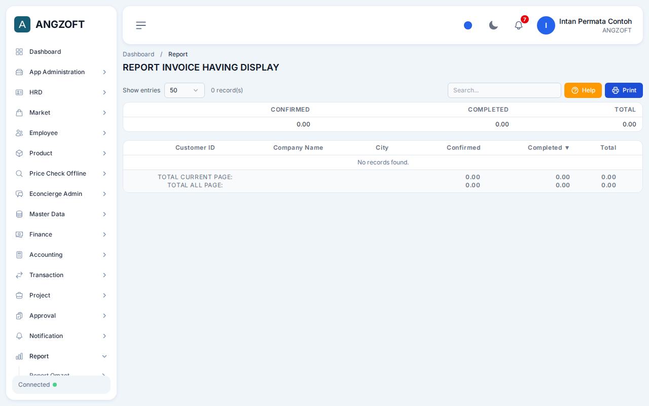 Layar By Having Display di aplikasi Angzoft ERP.