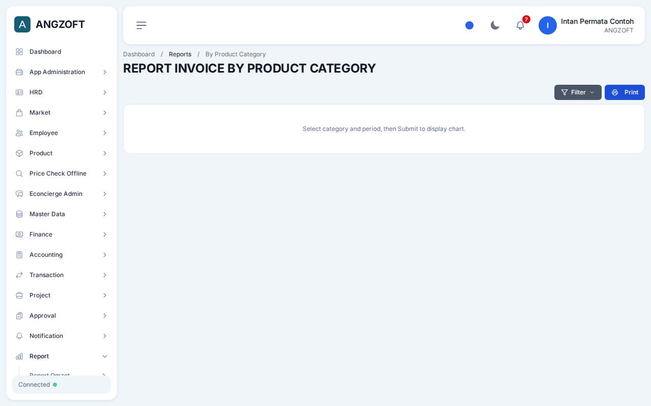 Layar By Product Category di aplikasi Angzoft ERP.