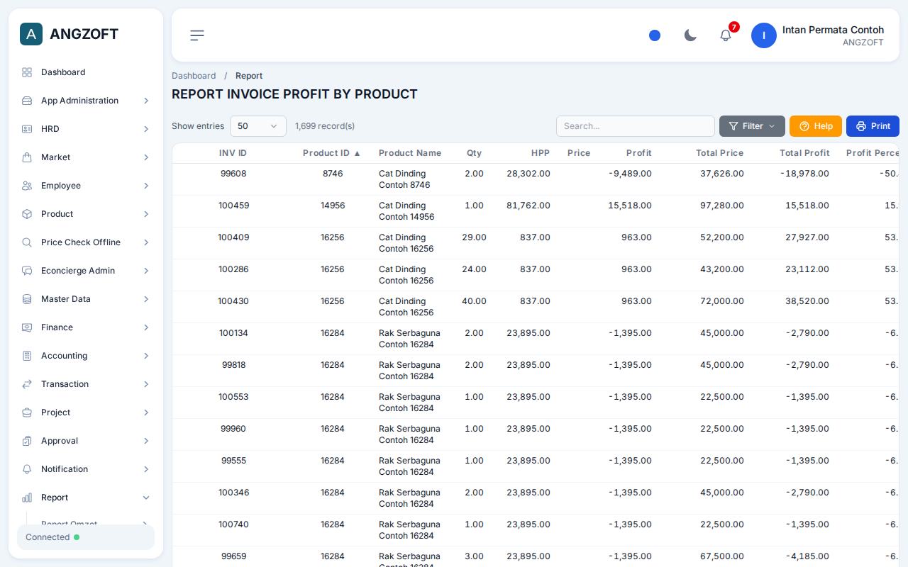 Layar By Product di aplikasi Angzoft ERP.