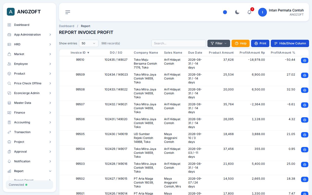 Layar By INV di aplikasi Angzoft ERP.