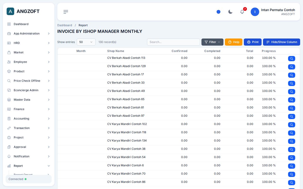 Layar By Shop di aplikasi Angzoft ERP.