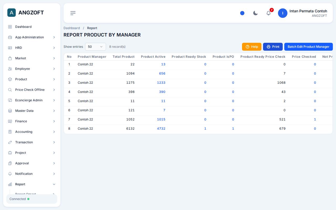 Layar By Product Manager di aplikasi Angzoft ERP.