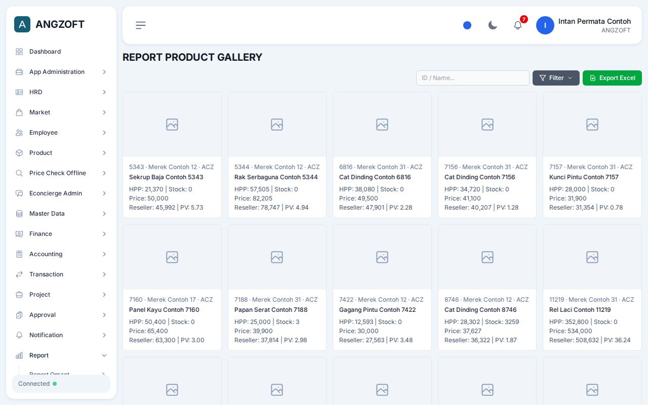 Layar Gallery di aplikasi Angzoft ERP.