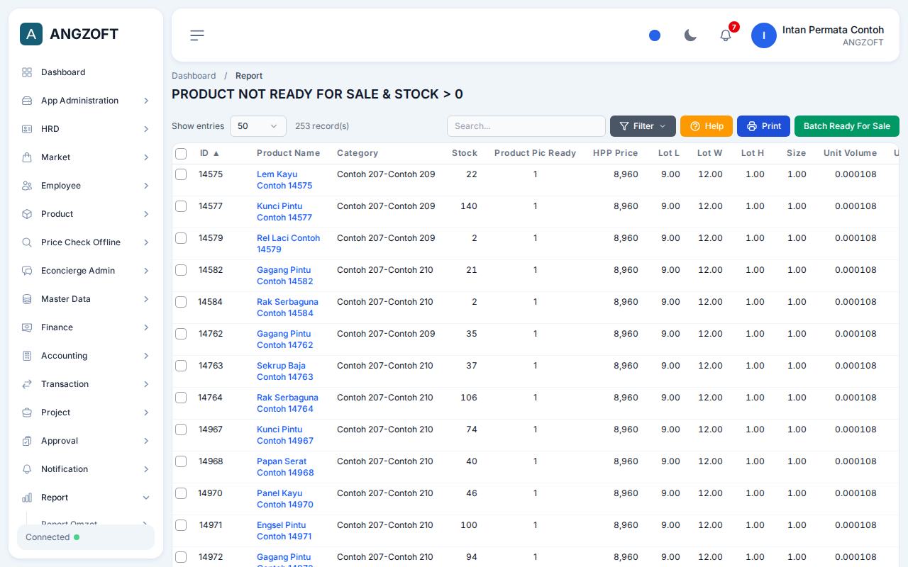 Layar Not Sale > 0 di aplikasi Angzoft ERP.