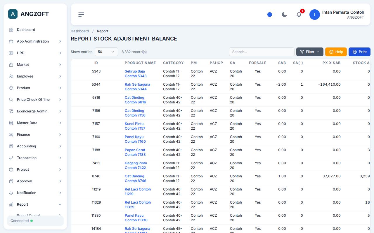 Layar Stock Check di aplikasi Angzoft ERP.