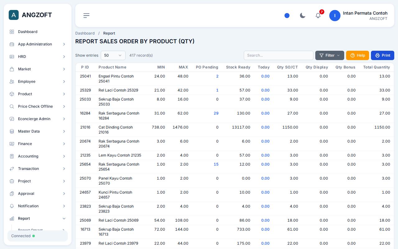 Layar By Product (Qty) di aplikasi Angzoft ERP.