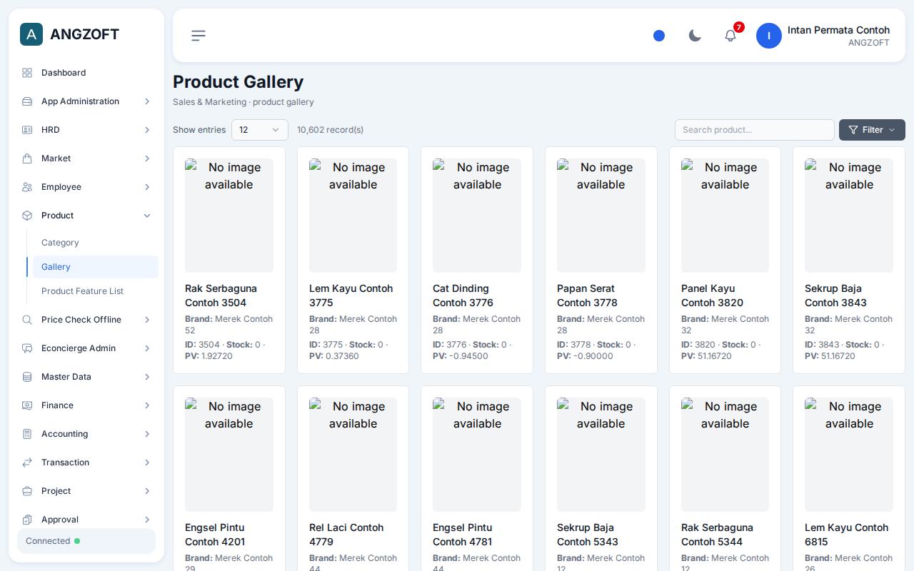 Layar Gallery di aplikasi Angzoft ERP.