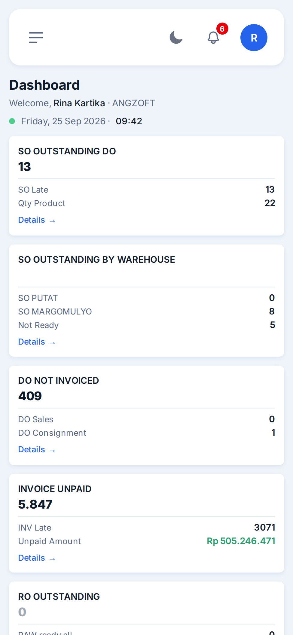 Dashboard yang sama dibuka di ponsel.